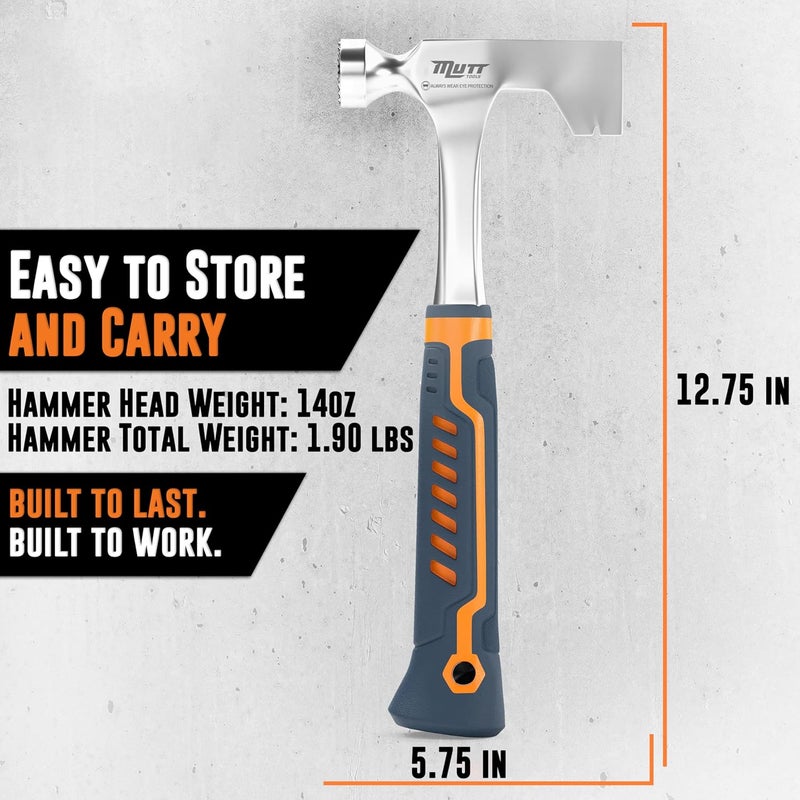 AMERICAN MUTT TOOLS Mutt Tools Professional Drywall Hammer Hatchet – 14oz Head – Ergonomic Grip – Lath Hammer for Drywall Installation and Demolition - Image 5